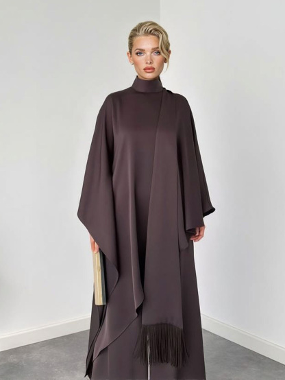 Elegant High-Neck Draped Top And Wide-Leg Pants Set