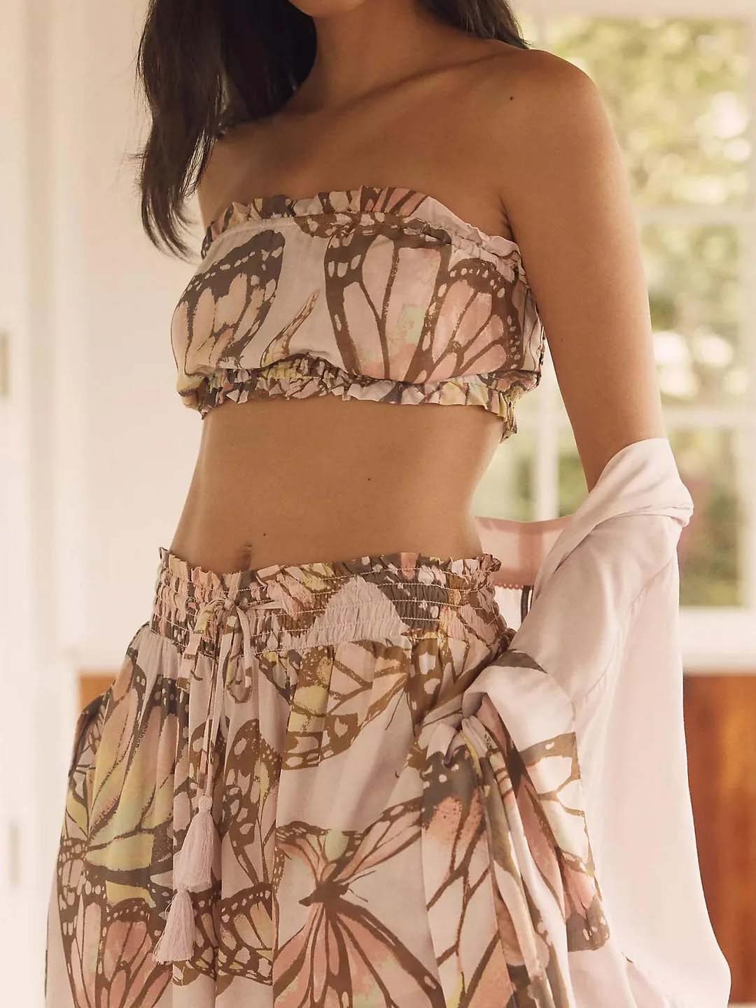 Elegant Butterfly Print Kimoni And Headband Top