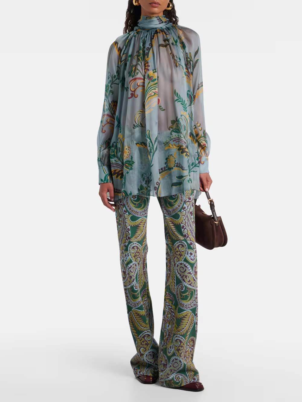 Exquisite Ethnic Print High-Waist Slim Straight Pants