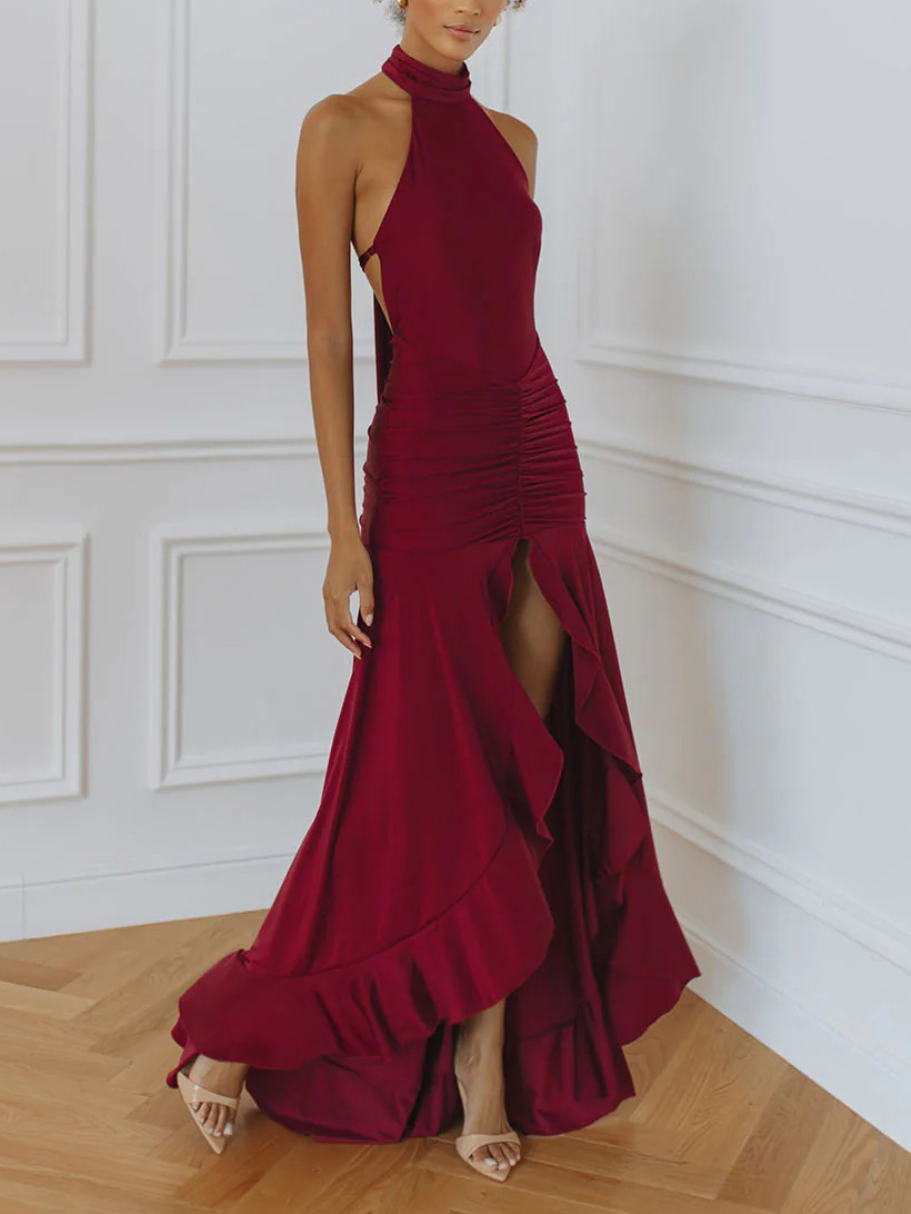 Elegant High-neck Sleeveless Slit Maxi Dress