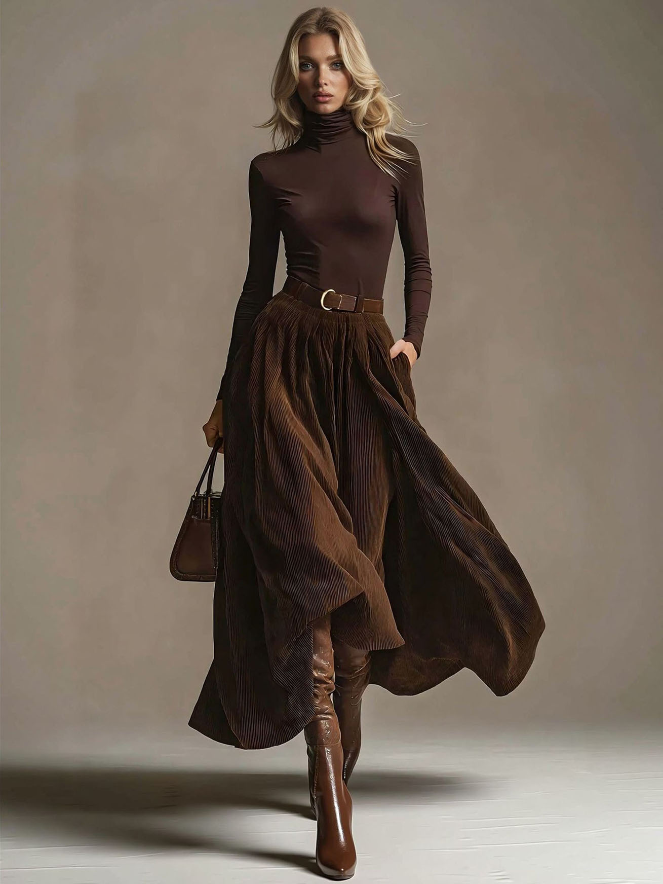 Retro Corduroy Skirt Two-Piece Set