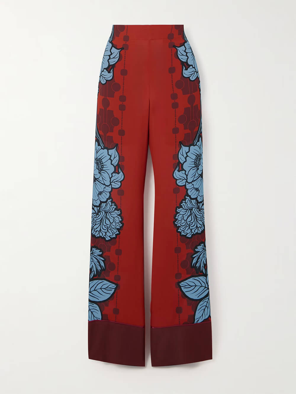 Unique Color-Block Floral Print Satin Piped Pocket Pants