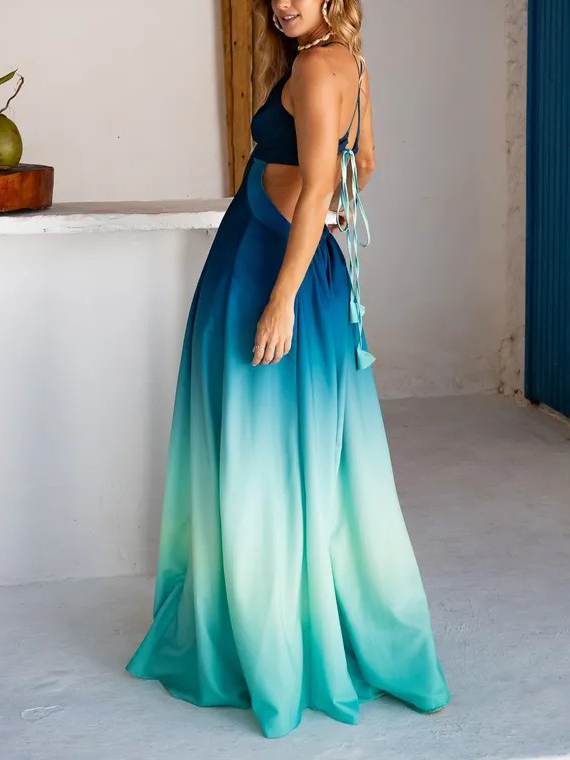 Exquisite Gradient Printing V-neck Flowing Mirrors