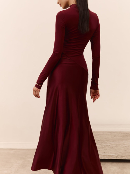 Elegant Asymmetrical Neckline Fitted Maxi Dress