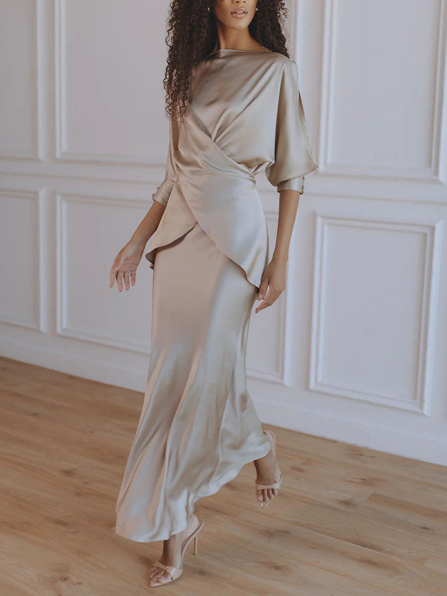 Elegant Satin Drawstring Belt Shirt Two-piece Set