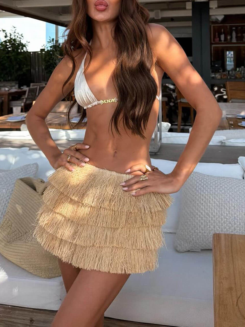 Bohemian Layered Fringe Woven Mini Skirt