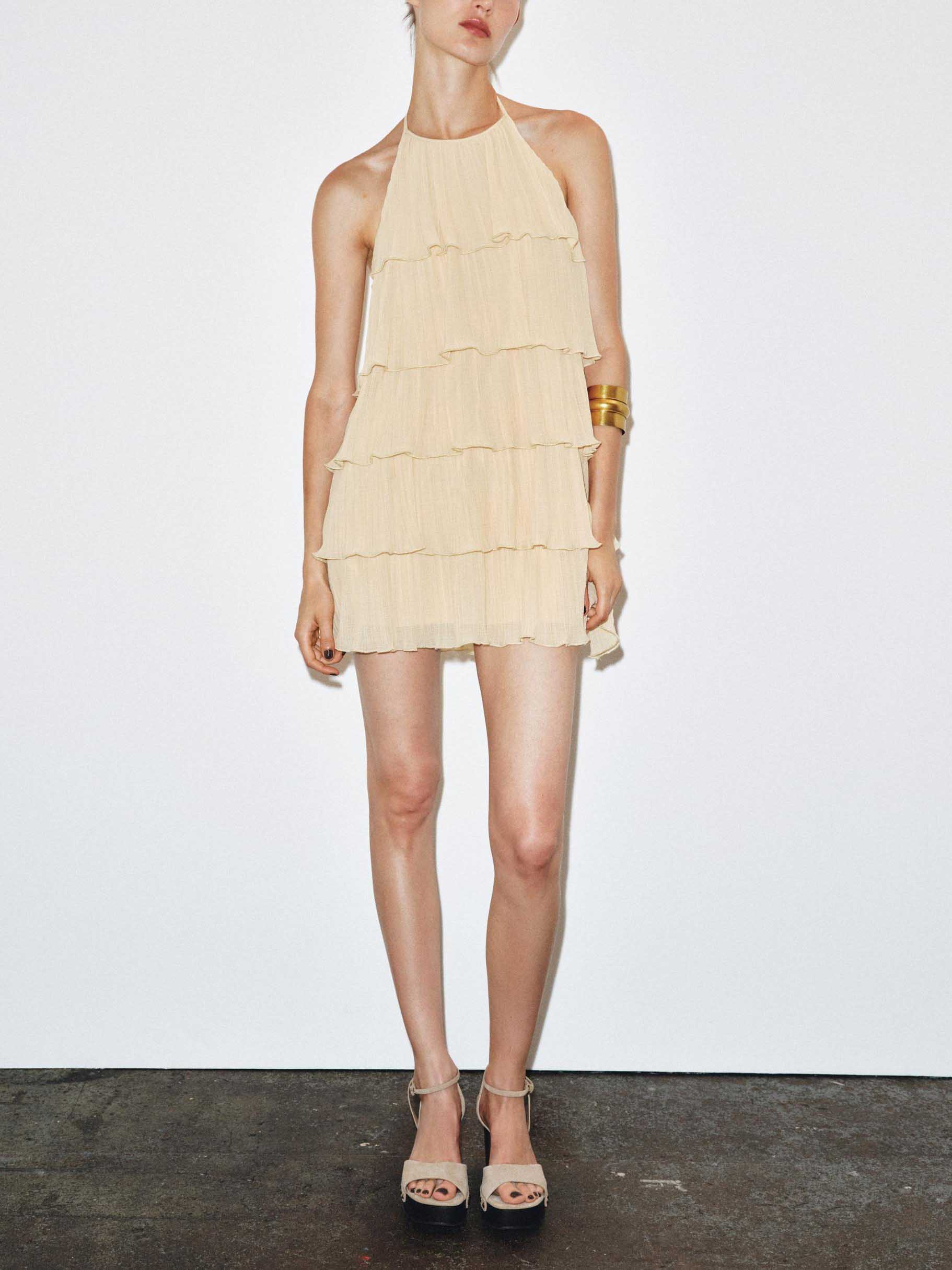 Elegant Halterneck Tiered Mini Dress