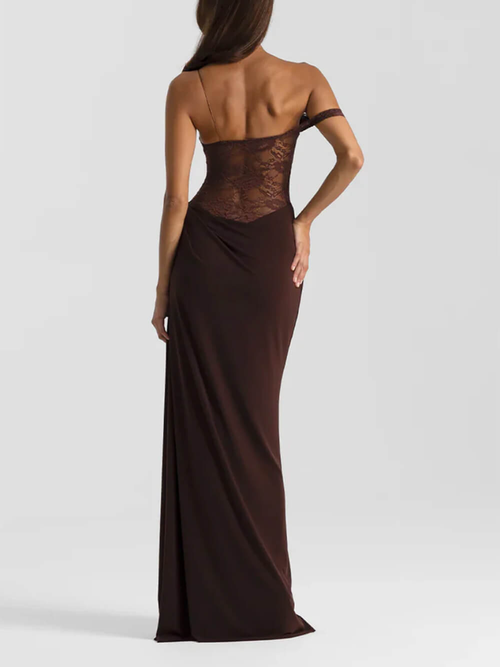 Sexy and Delicate Off-the-Shoulder Lace Panel Maxi Dress