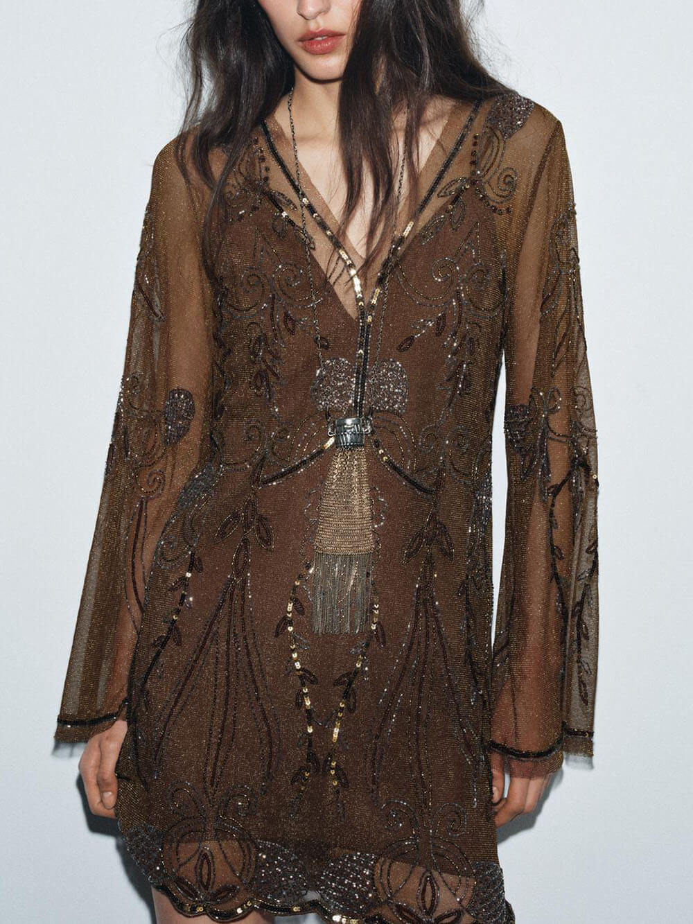 Exquisite Sequin Wavy Hemline Mini Dress