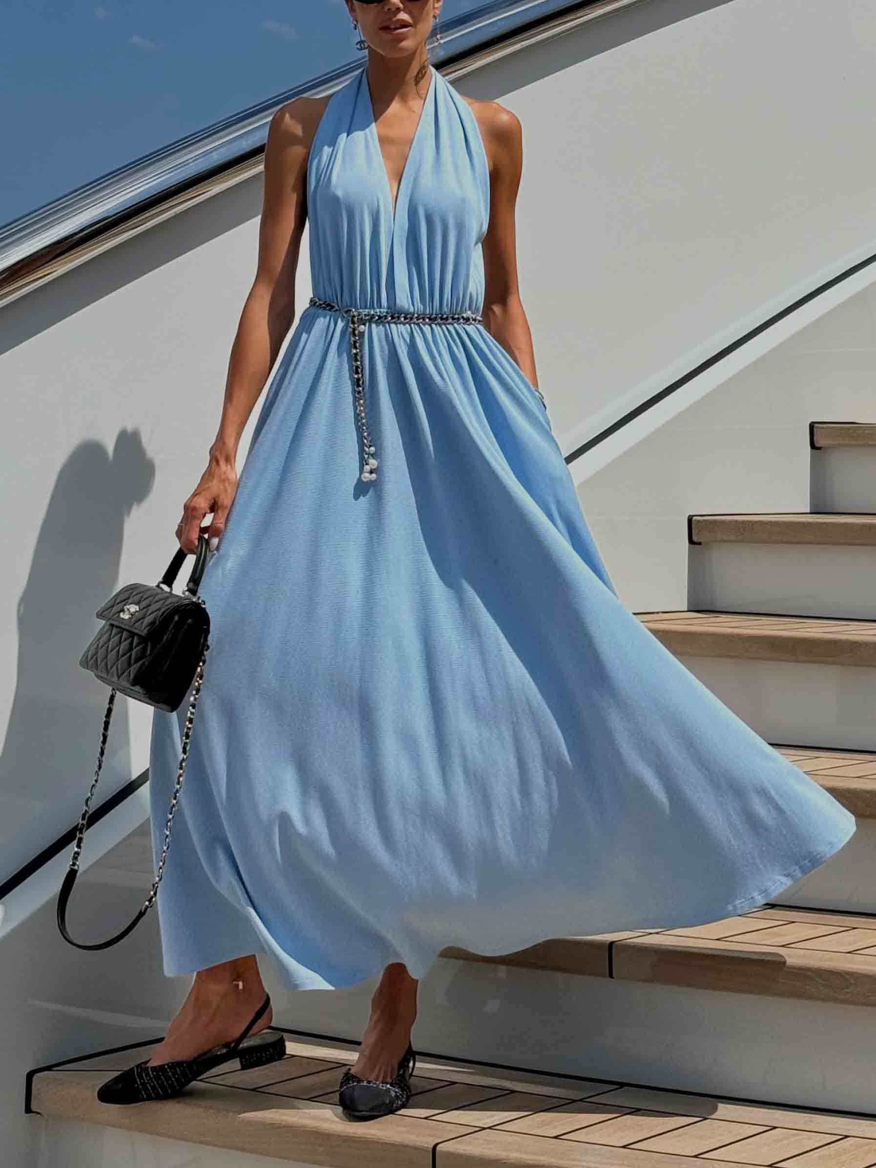 Elegant Halter Neck Flowing Maxi Dress