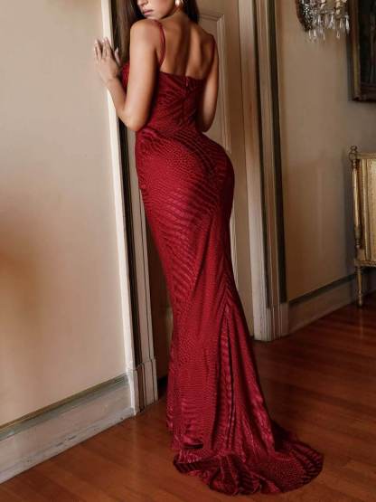 Elegant Low-Neck Burnout Satin Party Maxi Dress