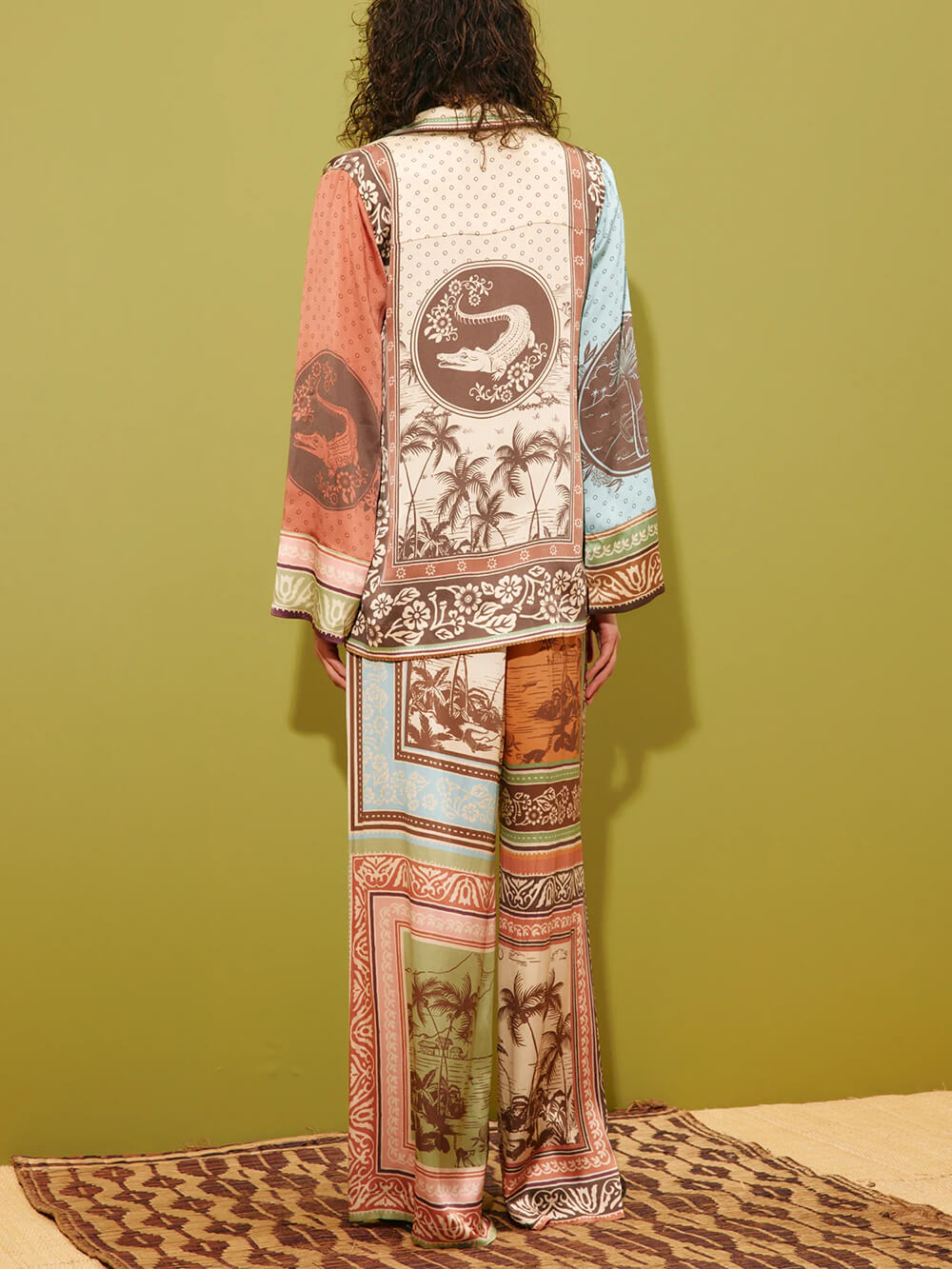 Unique Satin Floral Print Loose Button-Up Shirt