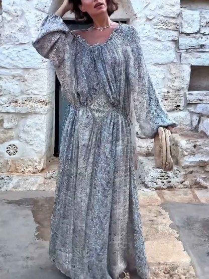 Exquisite Puff Sleeve Floral Print Maxi Dress