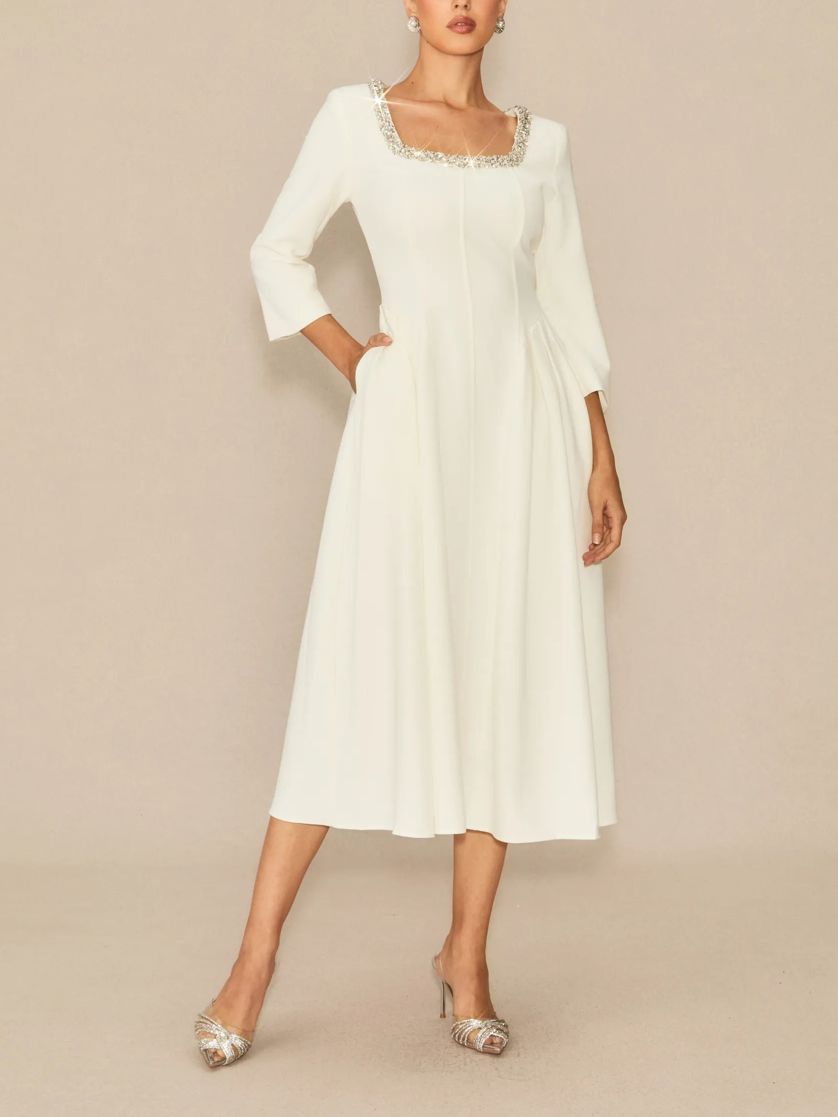 Elegant Crystal Embellished Midi Dress