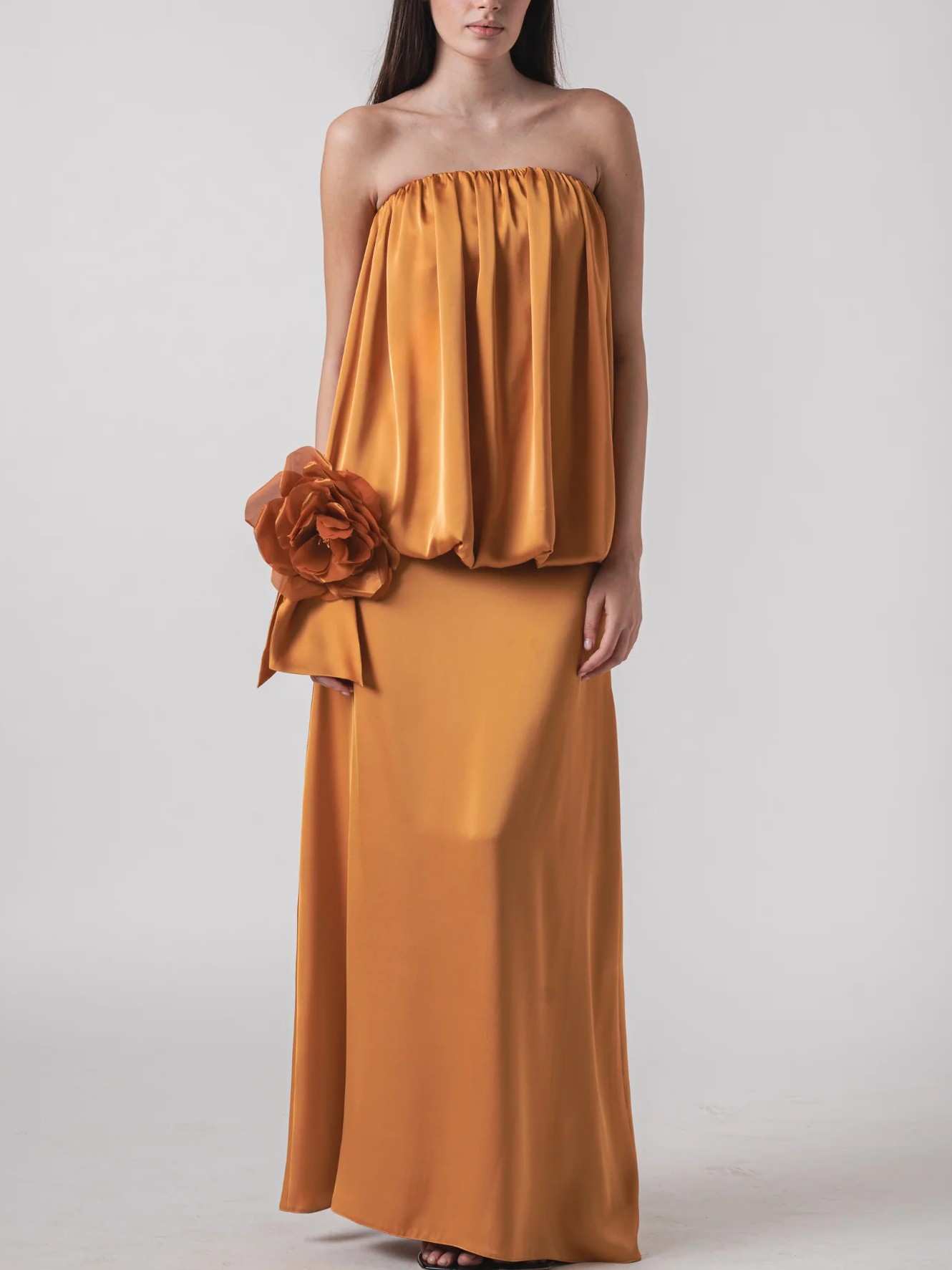 Elegant Strapless Draped Top & Skirt Two-Piece Set