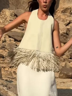 Elegant Backless Tassel Sleeveless Top