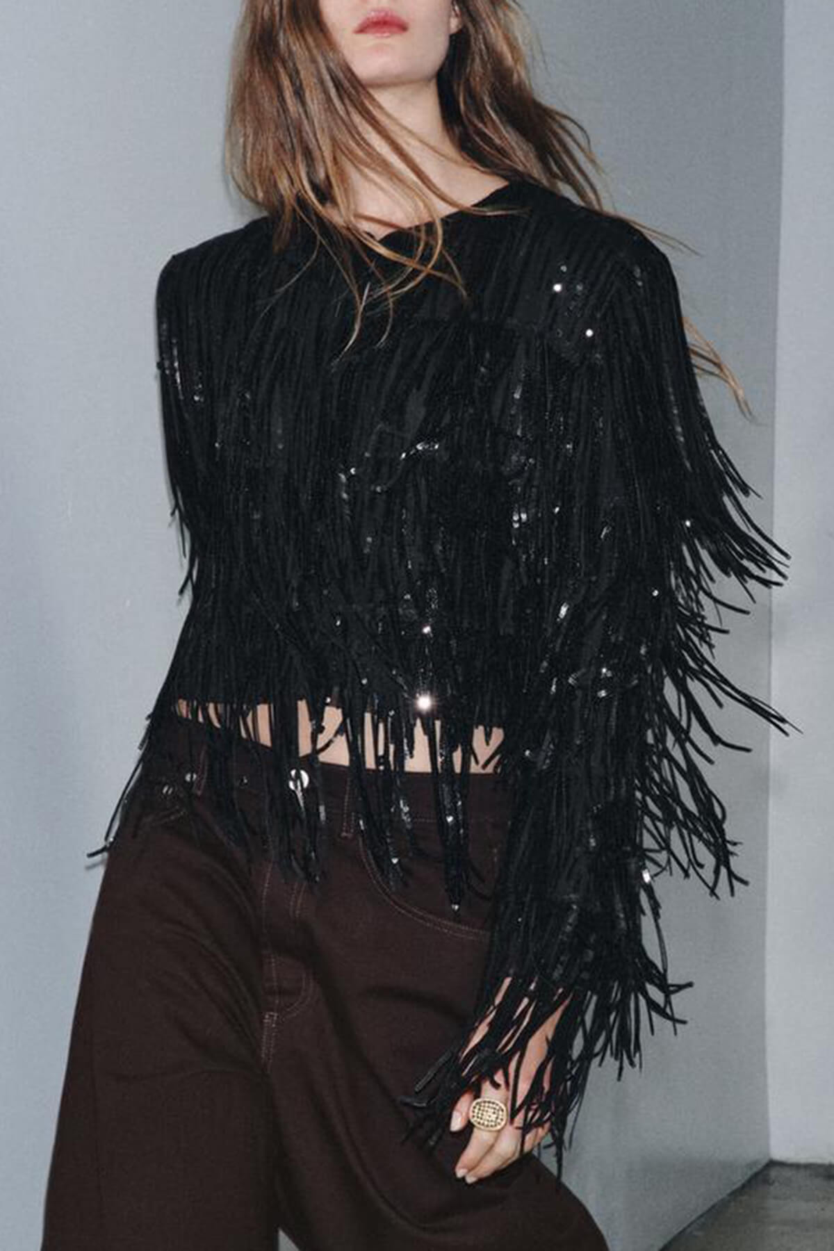 Exquisite Sequin Fringe Long-Sleeve Jacket And Skirt Set