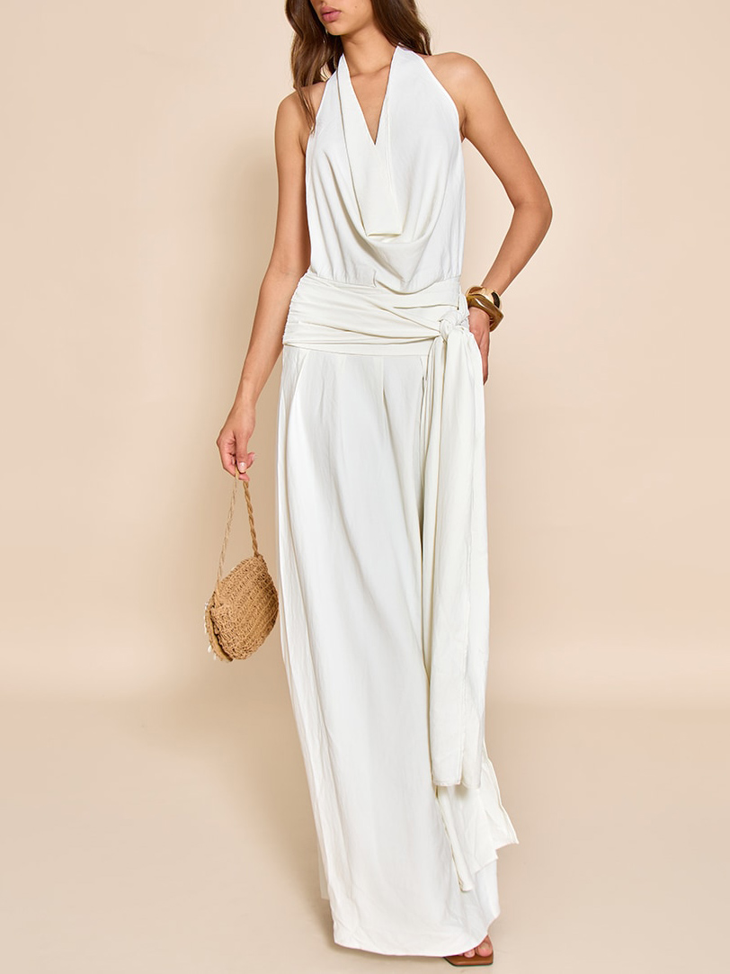 Elegant Scarf Neck Low Back Maxi Dress