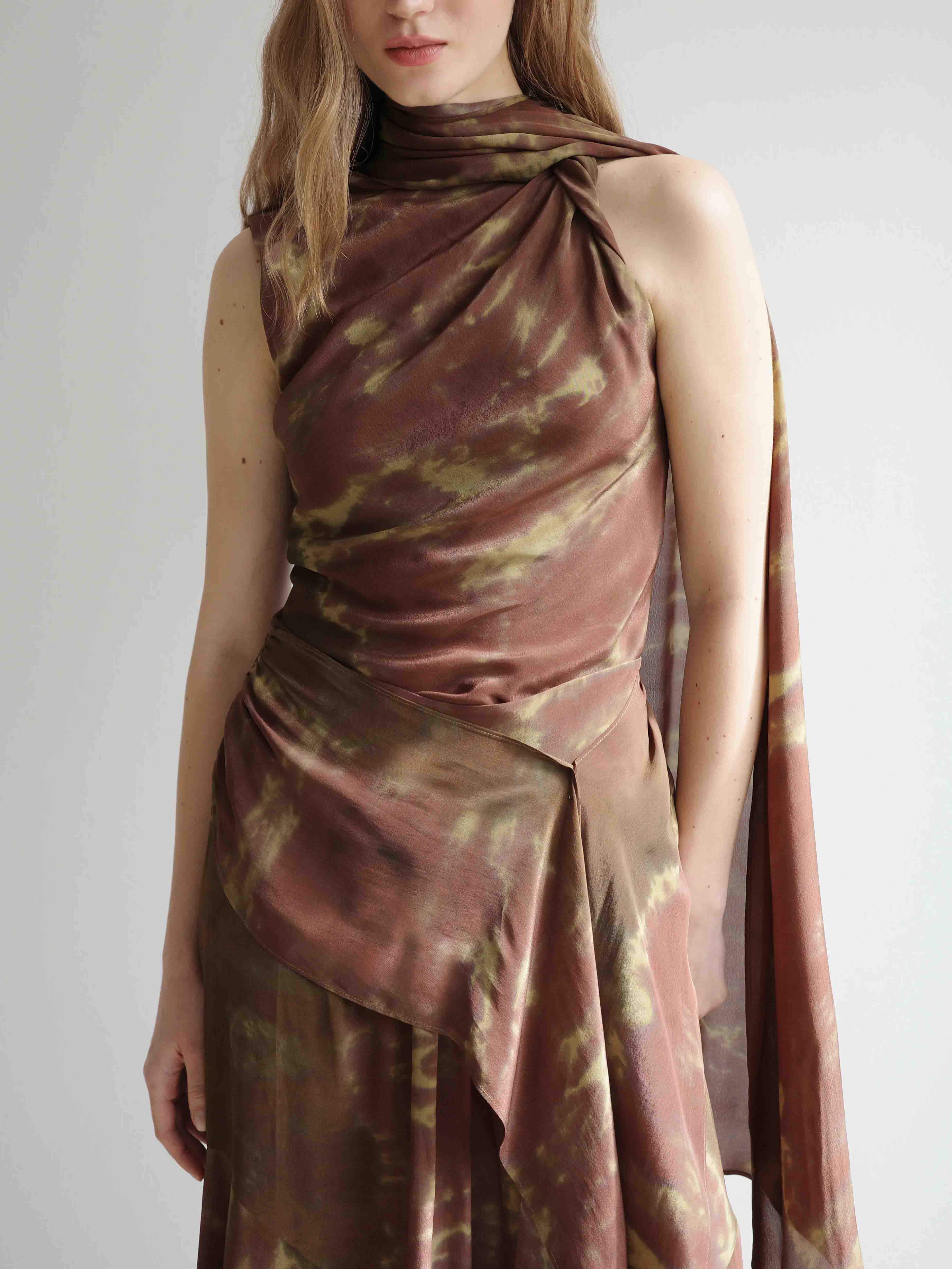 Brown Ombre Tie-Dye Satin Two-Piece Set