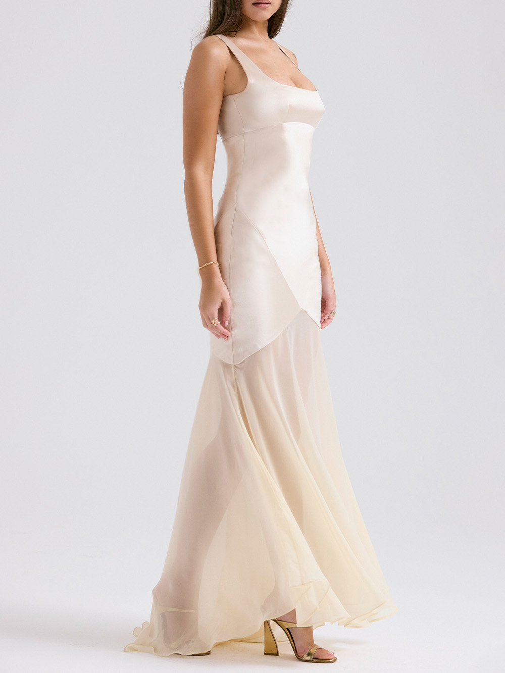 Elegant Square Neck Chiffon Floor-Length Maxi Dress