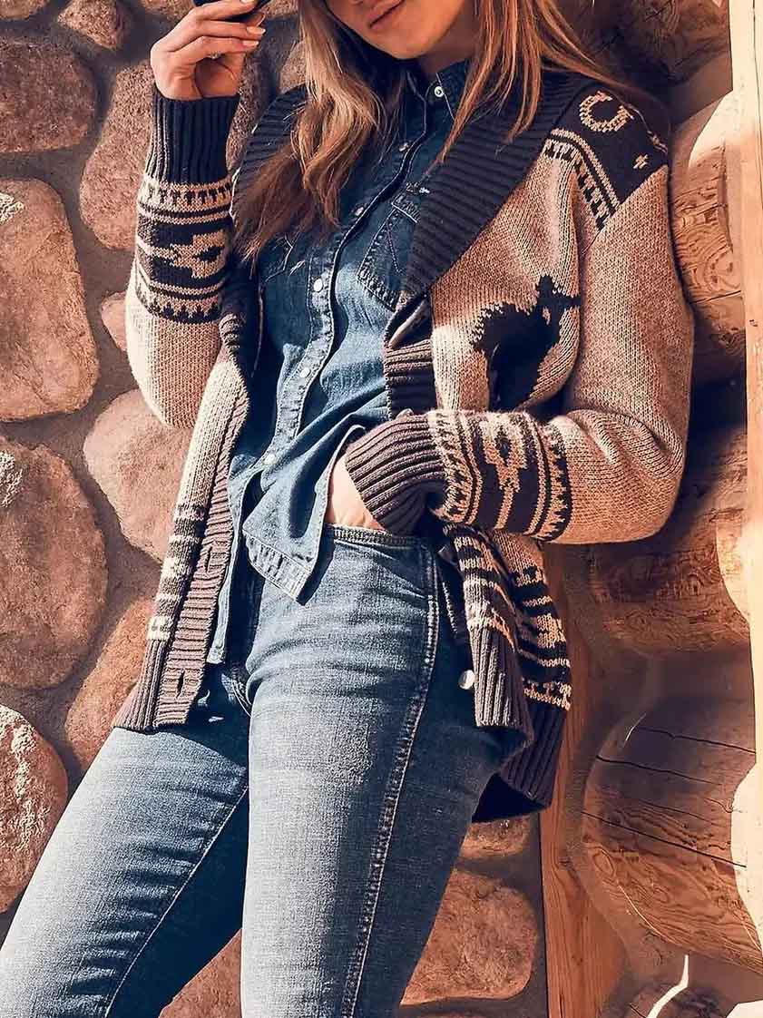 Retro Casual Pattern Cardigan Sweater