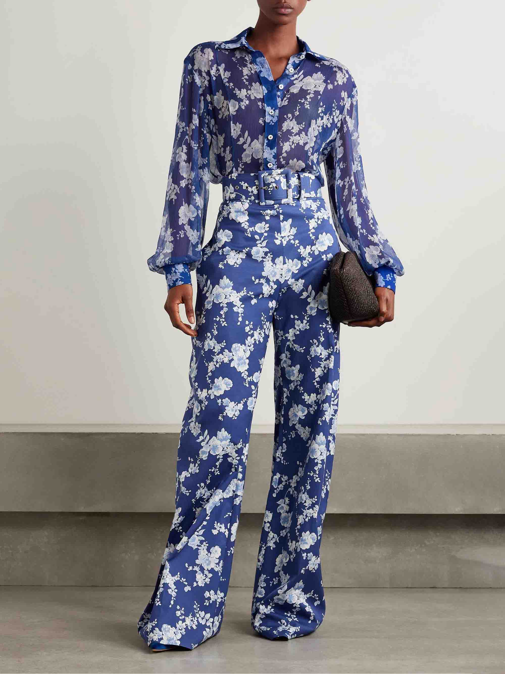Exquisite Floral Print Chiffon Sheer Long-sleeved Shirt