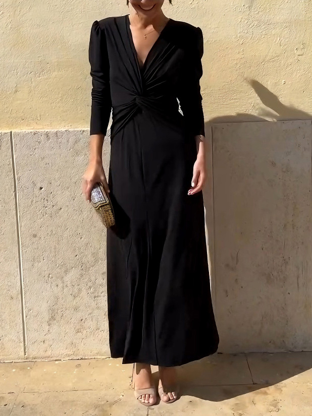 Elegant V-neck Twist Slit Maxi Dress