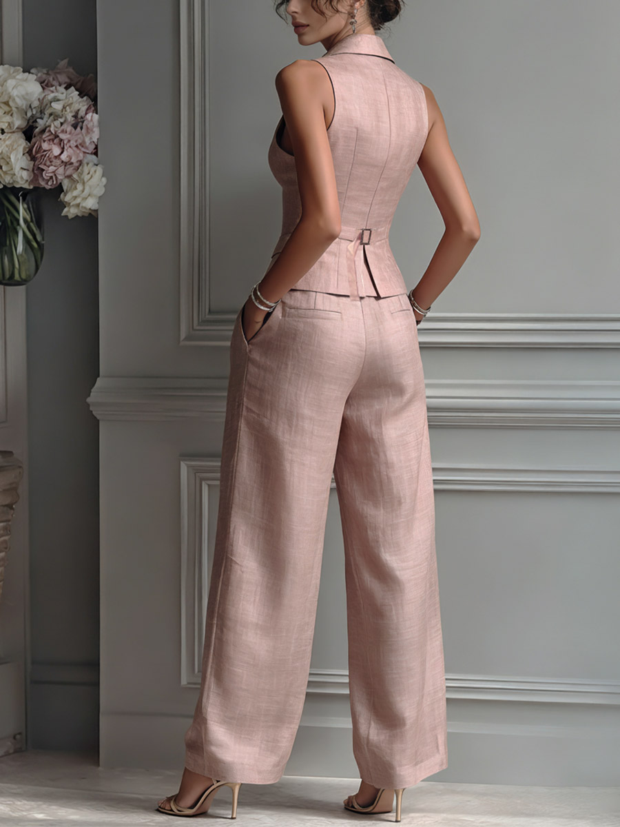 Minimalist Sleeveless Vest & Wide-Leg Pants Two-Piece Set