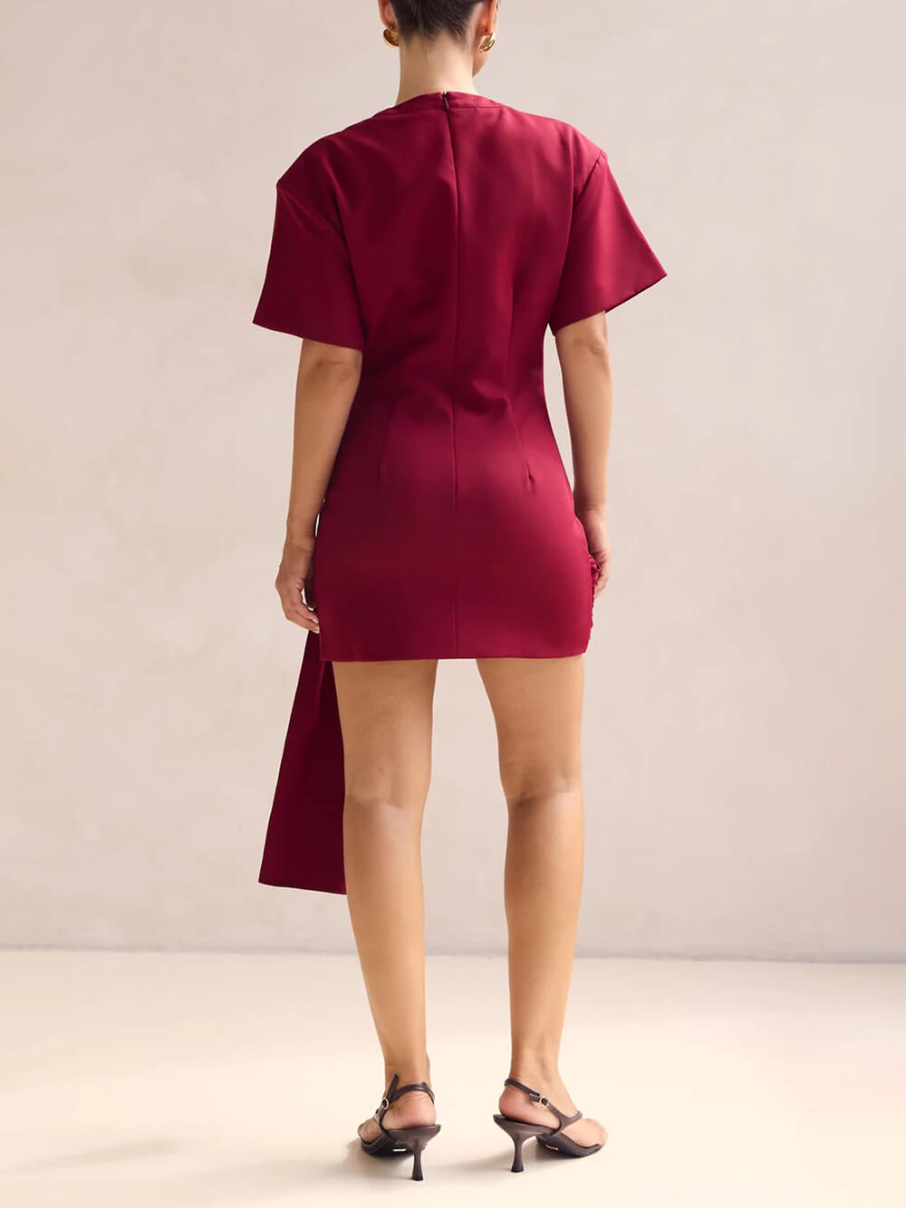 Classic Modern Gold Ring Detail Draped Mini Dress