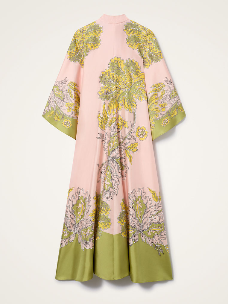 Elegant Retro Print Satin Tie-Waist Maxi Dress