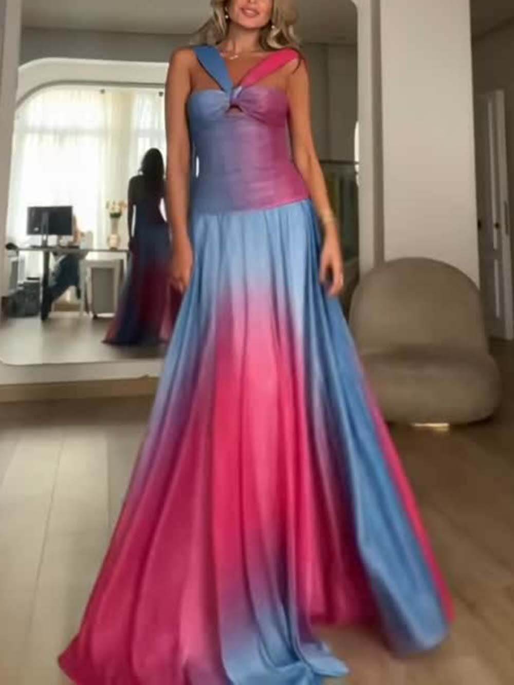 Delicate Ombre Print Twist-Detail Cutout Maxi Dress