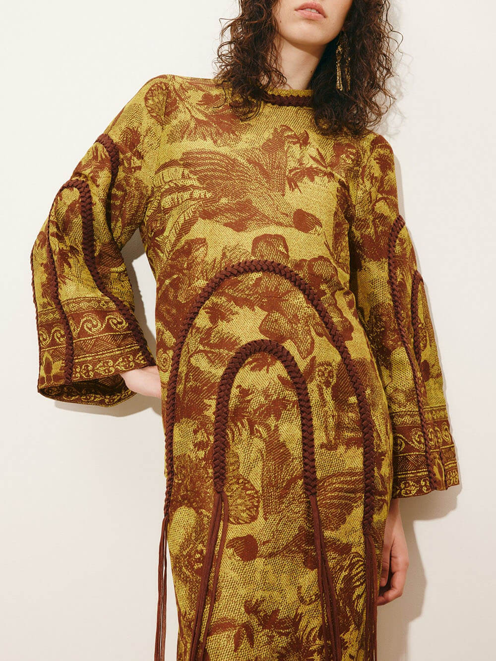 Retro Print Woven Tassel Loose Midi Dress