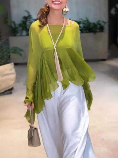 Elegant Romantic Journey Chiffon Ruffle Batwing Sleeve Top