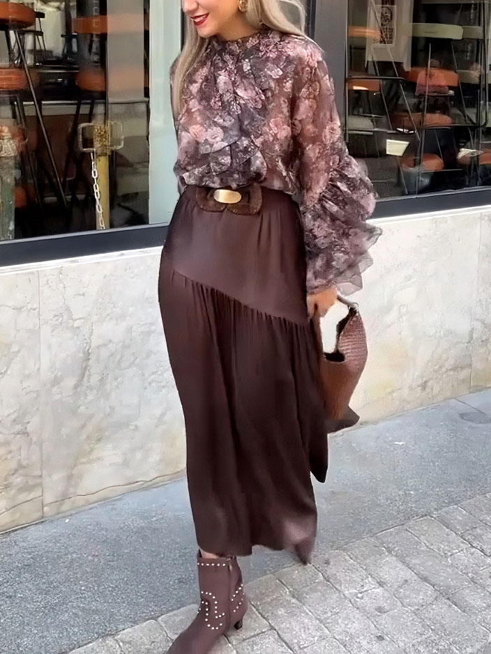 Elegant Floral Ruffled Chiffon Blouse