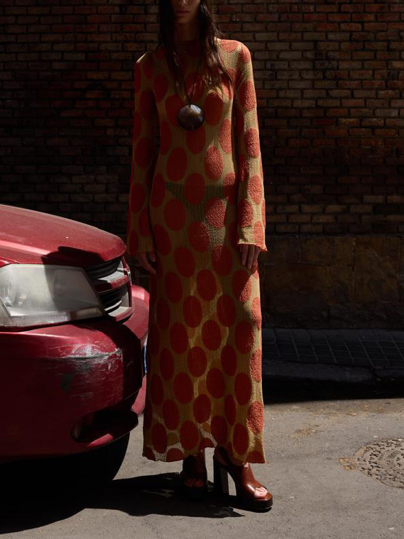 Elegant Polka Dot Print Slightly Sheer Open Back Maxi Dress