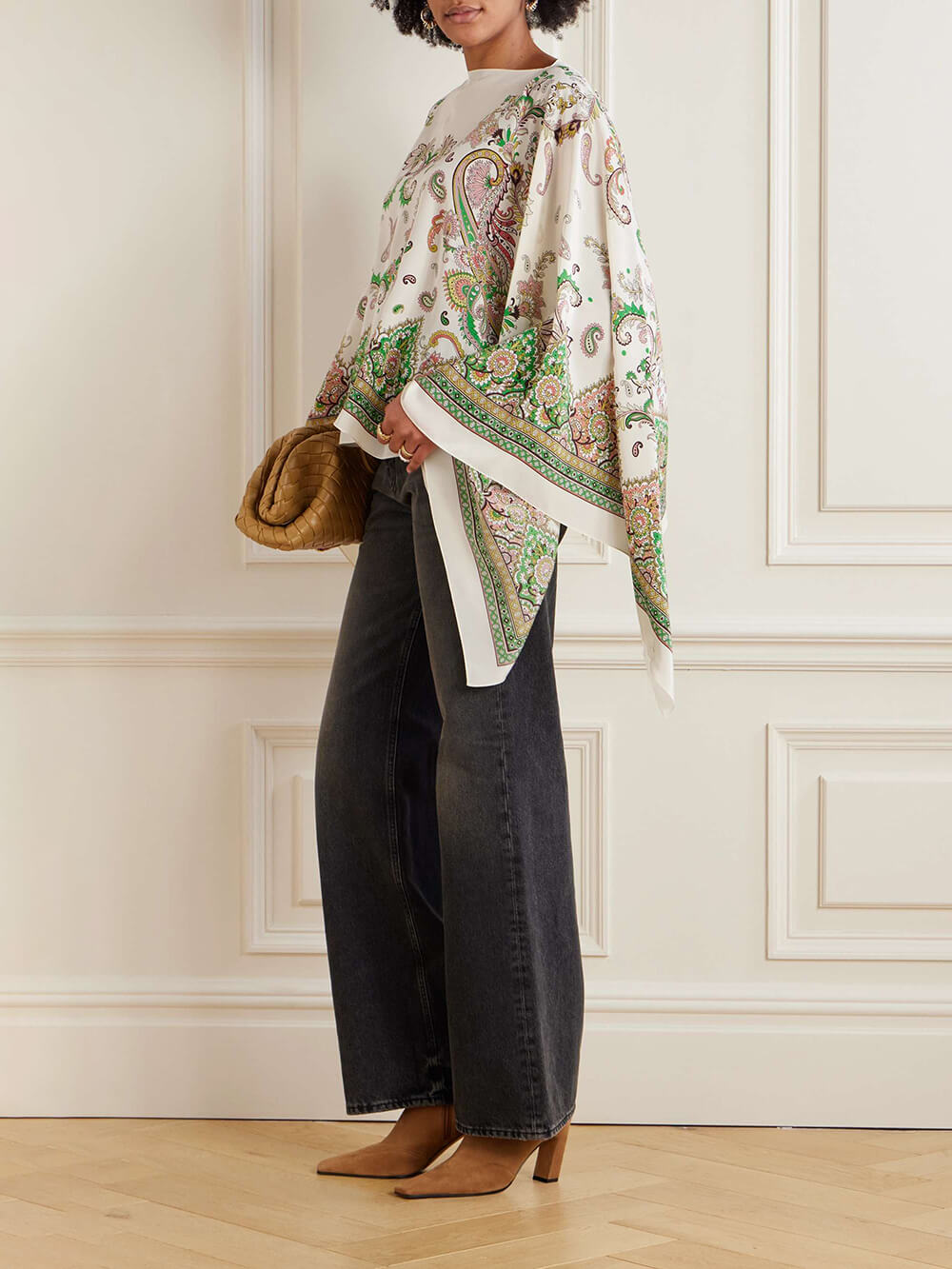 Retro Draped Paisley Print Satin Twill Loose Blouse