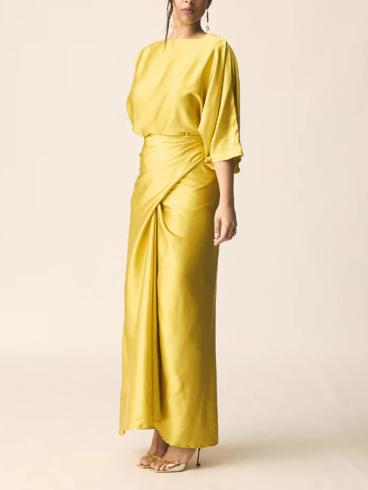 Elegant Pleated Long Dress Two-piece Set