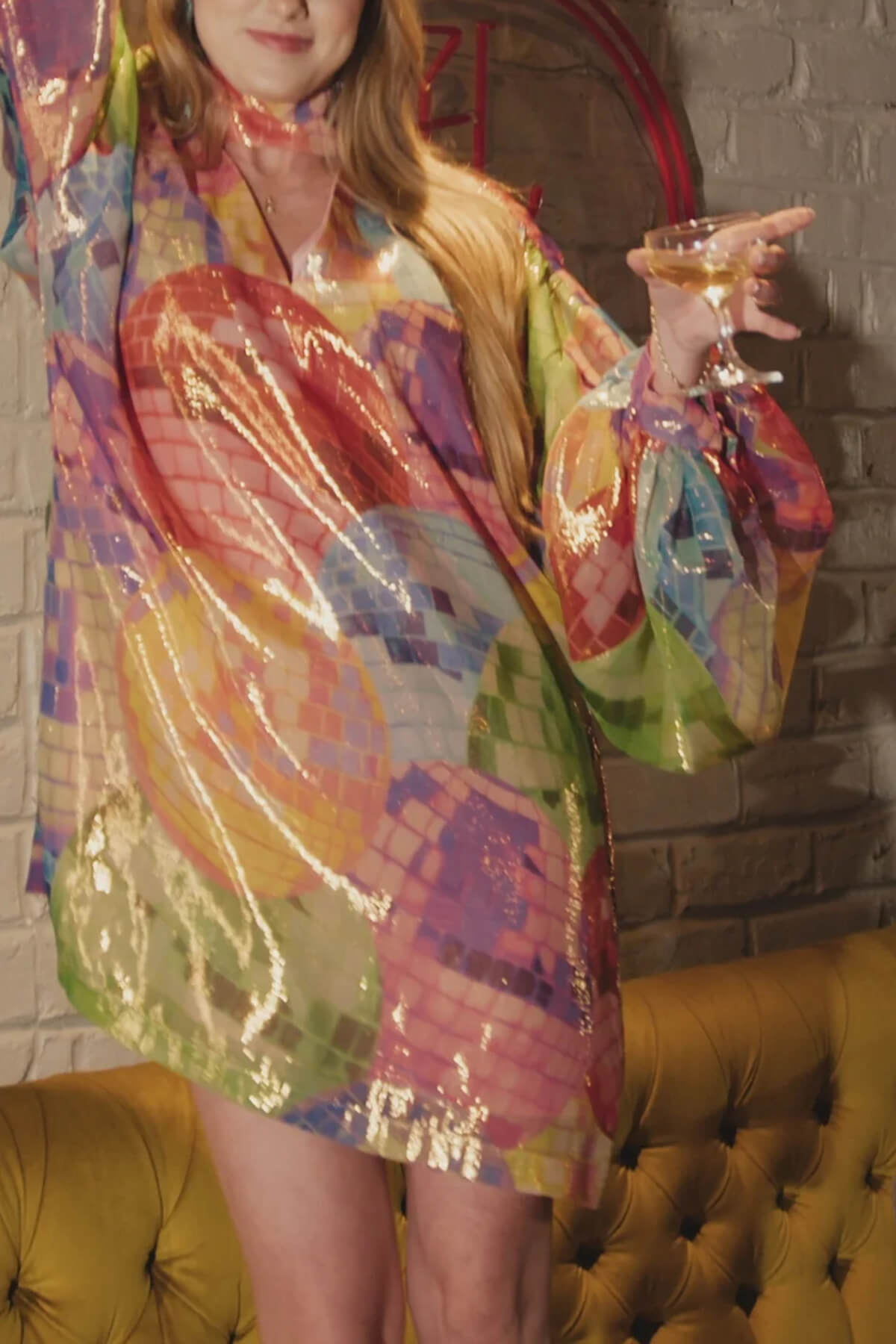 Unique Satin Print Lantern Sleeve Mini Dress