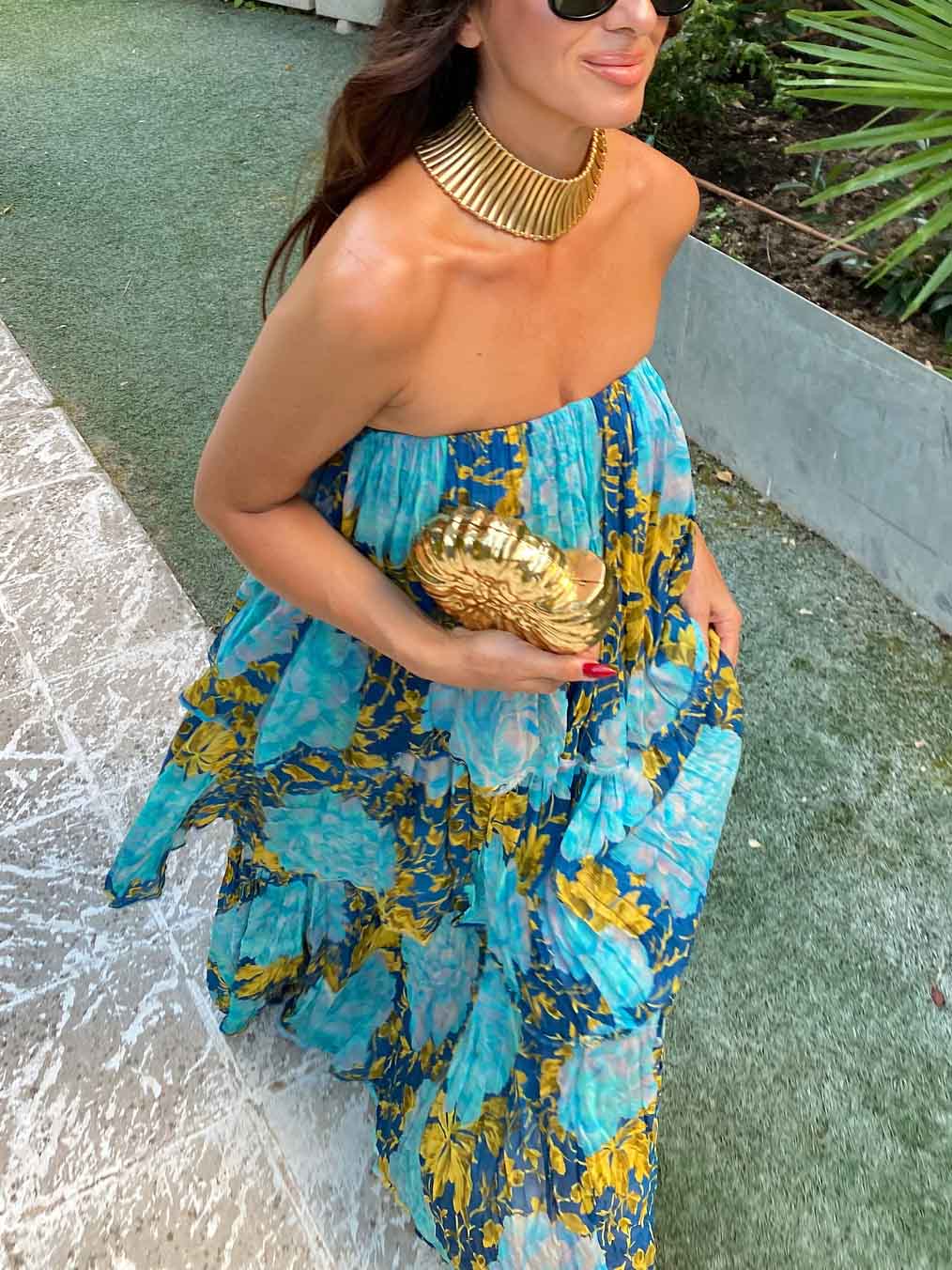 Elegant Floral Print Off-the-shoulder Split Maxi Dress