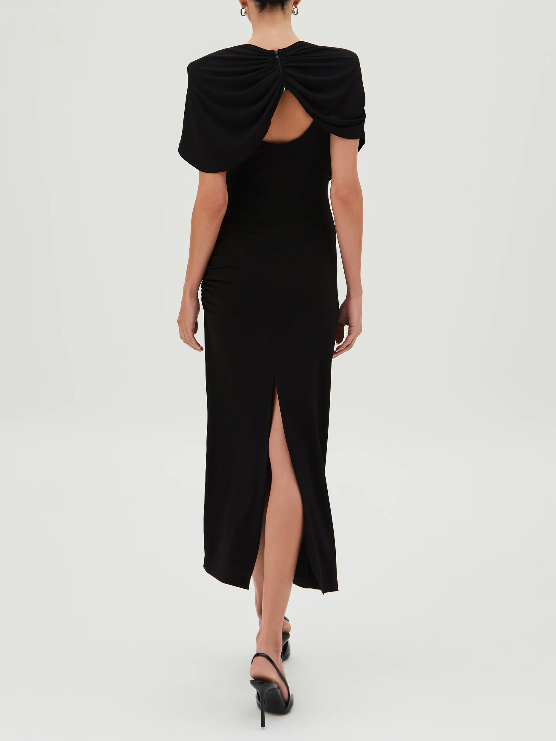 Elegant Cover-Up Pleated Back Slit Midi Dress