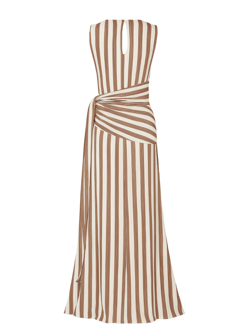 Elegant Striped Sleeveless Tie-Waist Maxi Dress