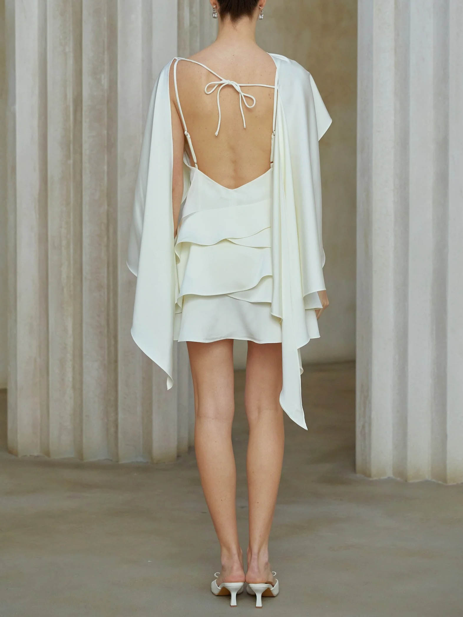 Elegant Asymmetrical Cape Ruffled Mini Dress