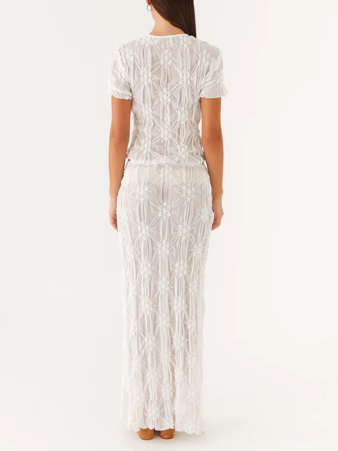Exquisite Texture Floral See-Through Button-Down Shirt