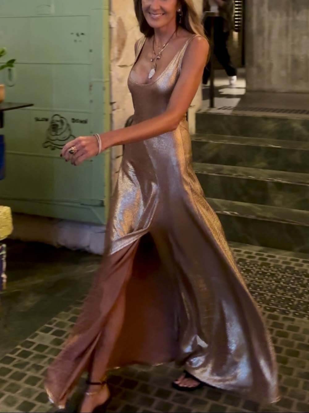 Elegant U-Neck Slit Maxi Dress