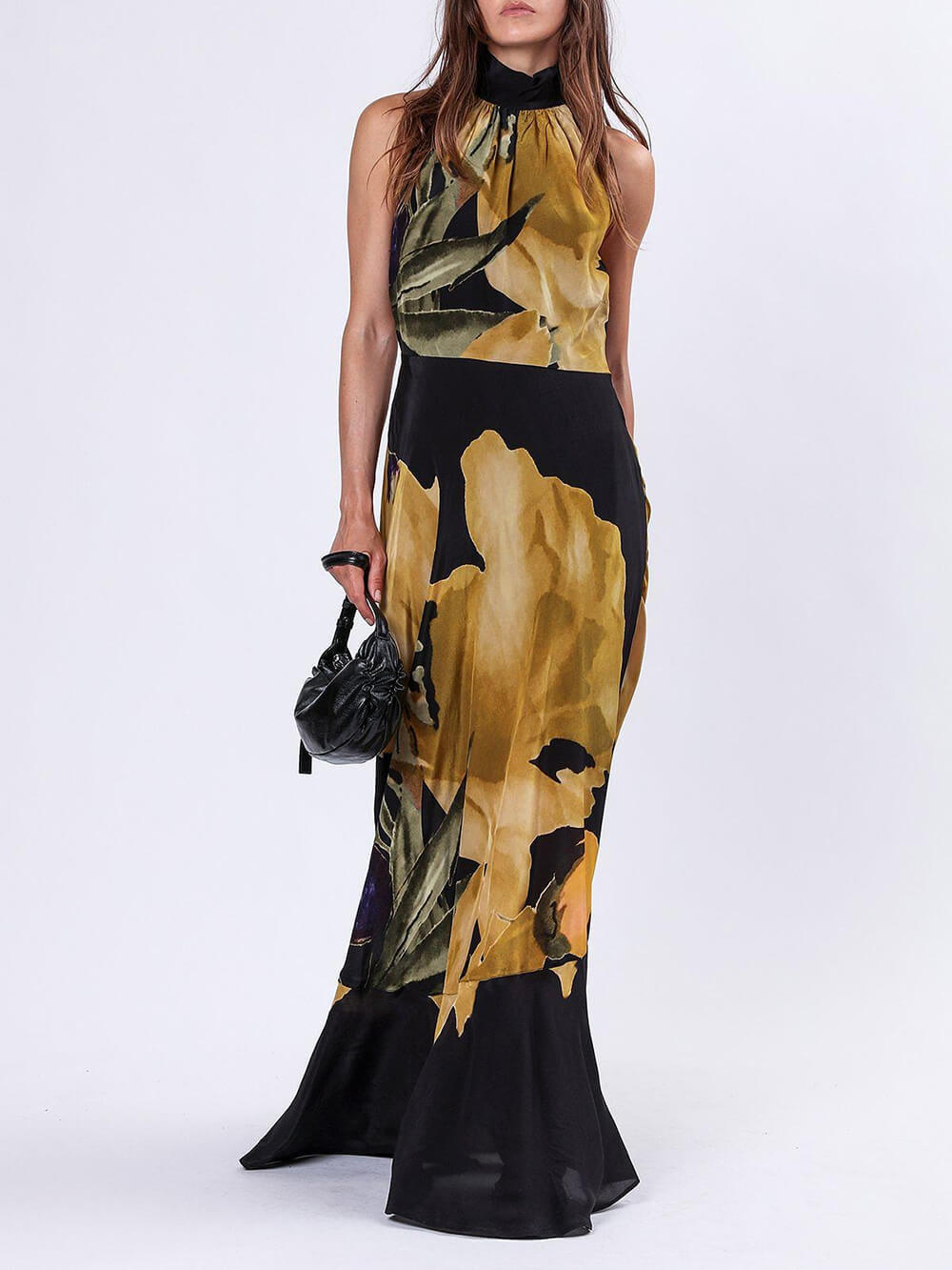 Unique Yellow Floral Print Straight Maxi Dress