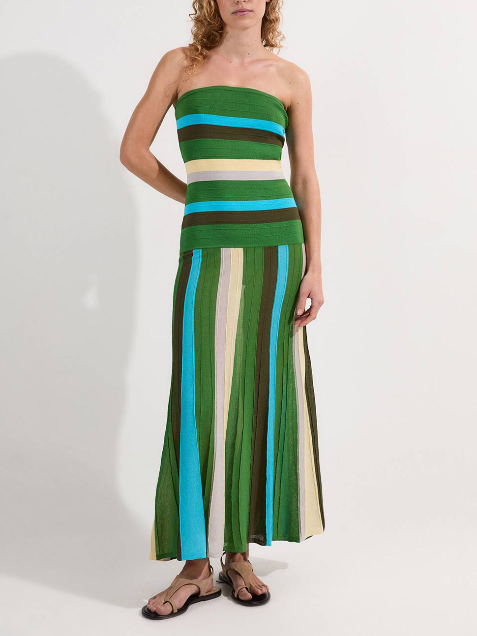 Strapless Striped Strapless Knit Maxi Dress