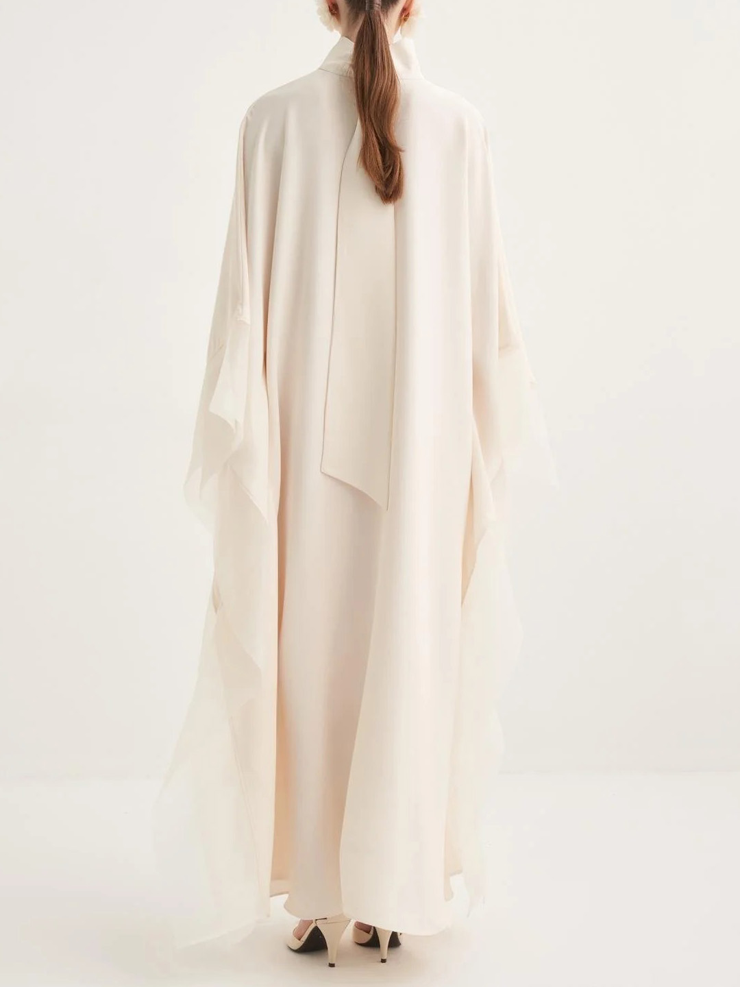 Elegant High-Neck Flowing Cape Maxi Dress