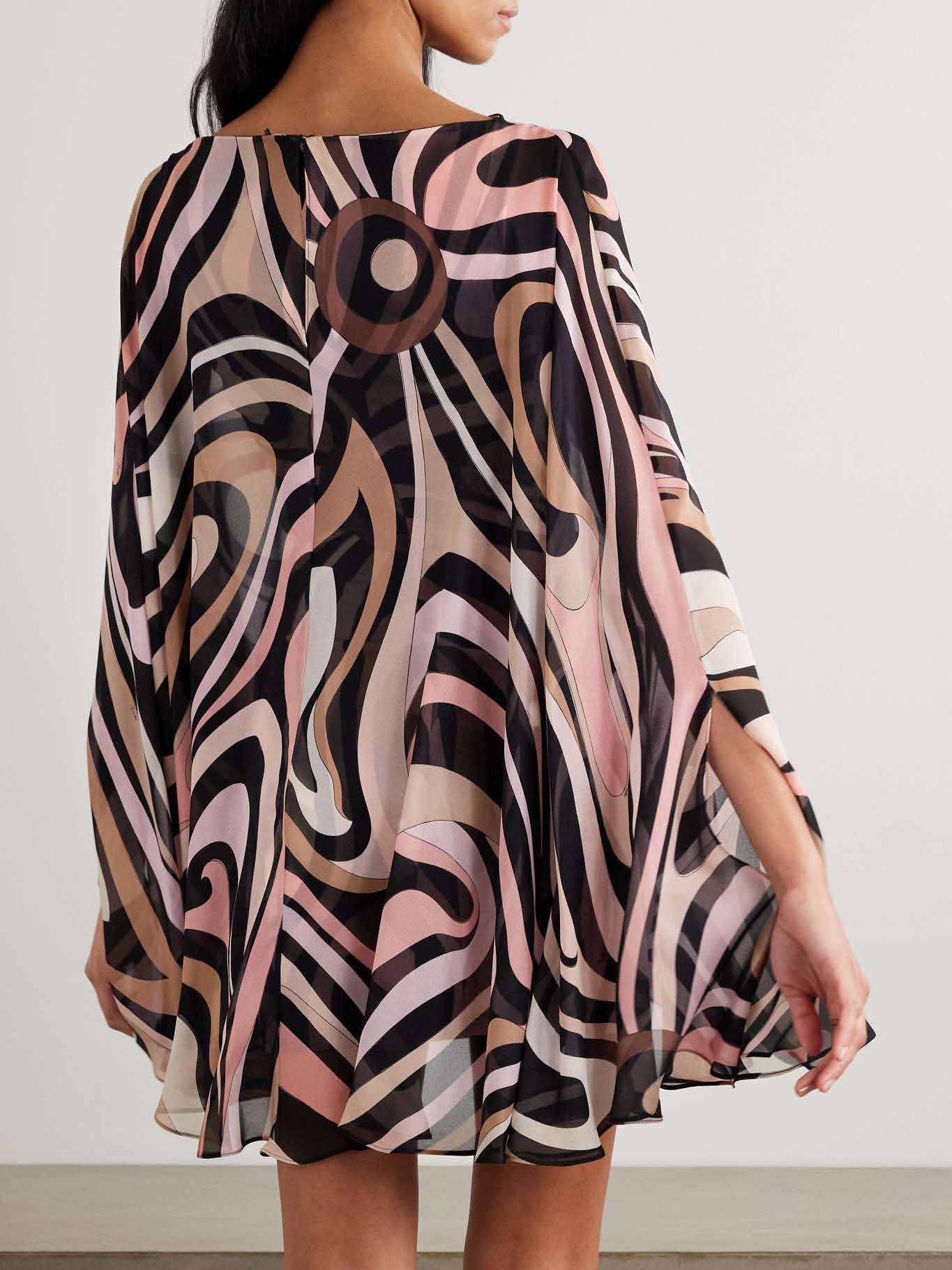 Retro Geometric Abstract Stretch Knit Cape Mini Dress