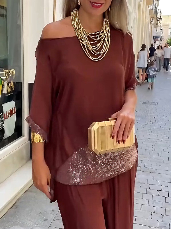 Elegant Asymmetrical Sheer Chiffon Batwing Top