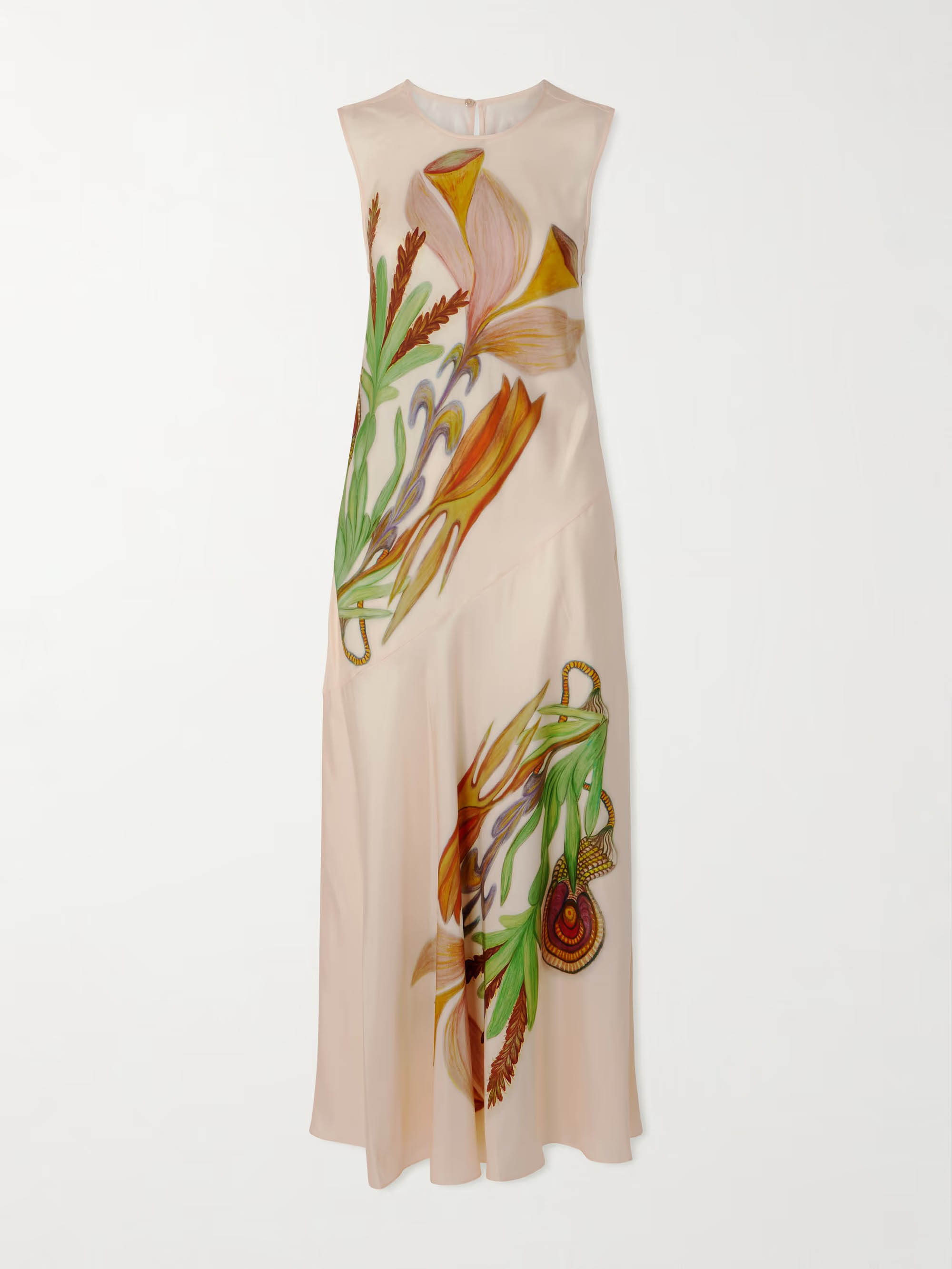 Elegant Satin Printed Sleeveless Maxi Dress